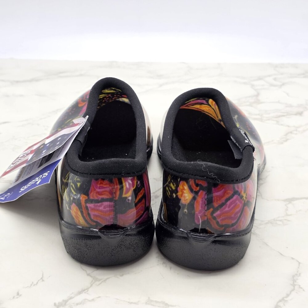 Sloggers Rain Shoes Garden Boots Women 6 Waterproof Slip on Black Floral Low NEW - Picture 4 of 10